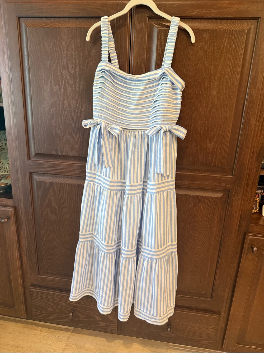 Blue and White Striped Sundress with Bow Ties